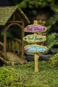 Mini Fairy Village Troll Bridge Sign Miniature Dollhouse Fairy Garden Adorable
