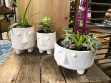 Load image into Gallery viewer, Unique Modern White And Gray Face Head and Footed Succulent Planter Pots