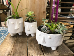 Unique Modern White And Gray Face Head and Footed Succulent Planter Pots
