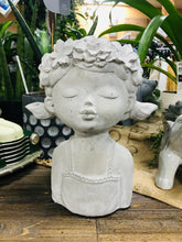 Load image into Gallery viewer, Rustic Flower Crowned Girl Cement Garden Planter for Flowers Succulents and Other Small Plants,