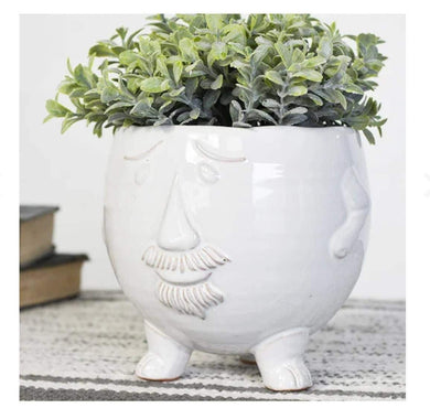 Mustached Man Ceramic Head and footed Planter Pot for Succulents and houseplants