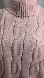 Woman's Pink Turtleneck Cable Knit Sweater