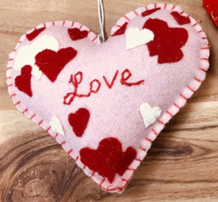 Valentine's Day Whipstitch Felt Heart Ornaments