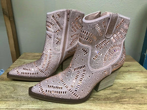 Women's Very G Rhinestone Sparkle Rose Gold Ankle Boots Booties