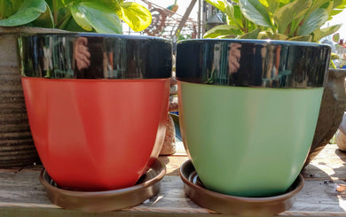 Large Ceramic Planters with Attached Saucer | Earth Tone Colors 7