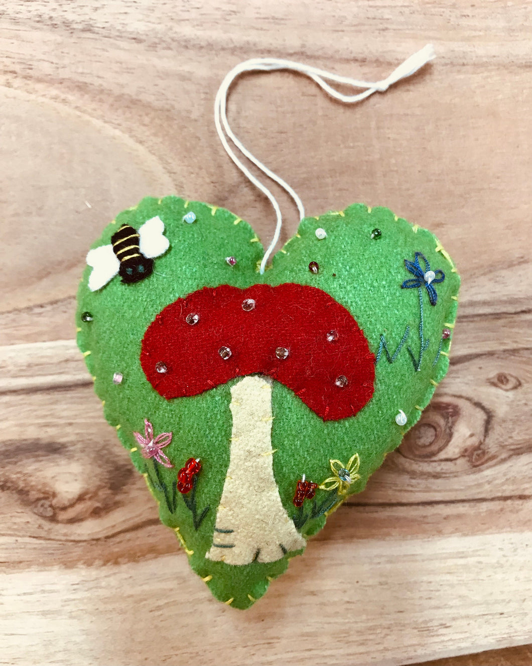 Heart Shaped Mushroom Toadstool Felt Ornaments Spring Decor