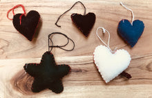 Load image into Gallery viewer, Mini Felt Seasonal Christmas Ornaments Heart and Star shapes