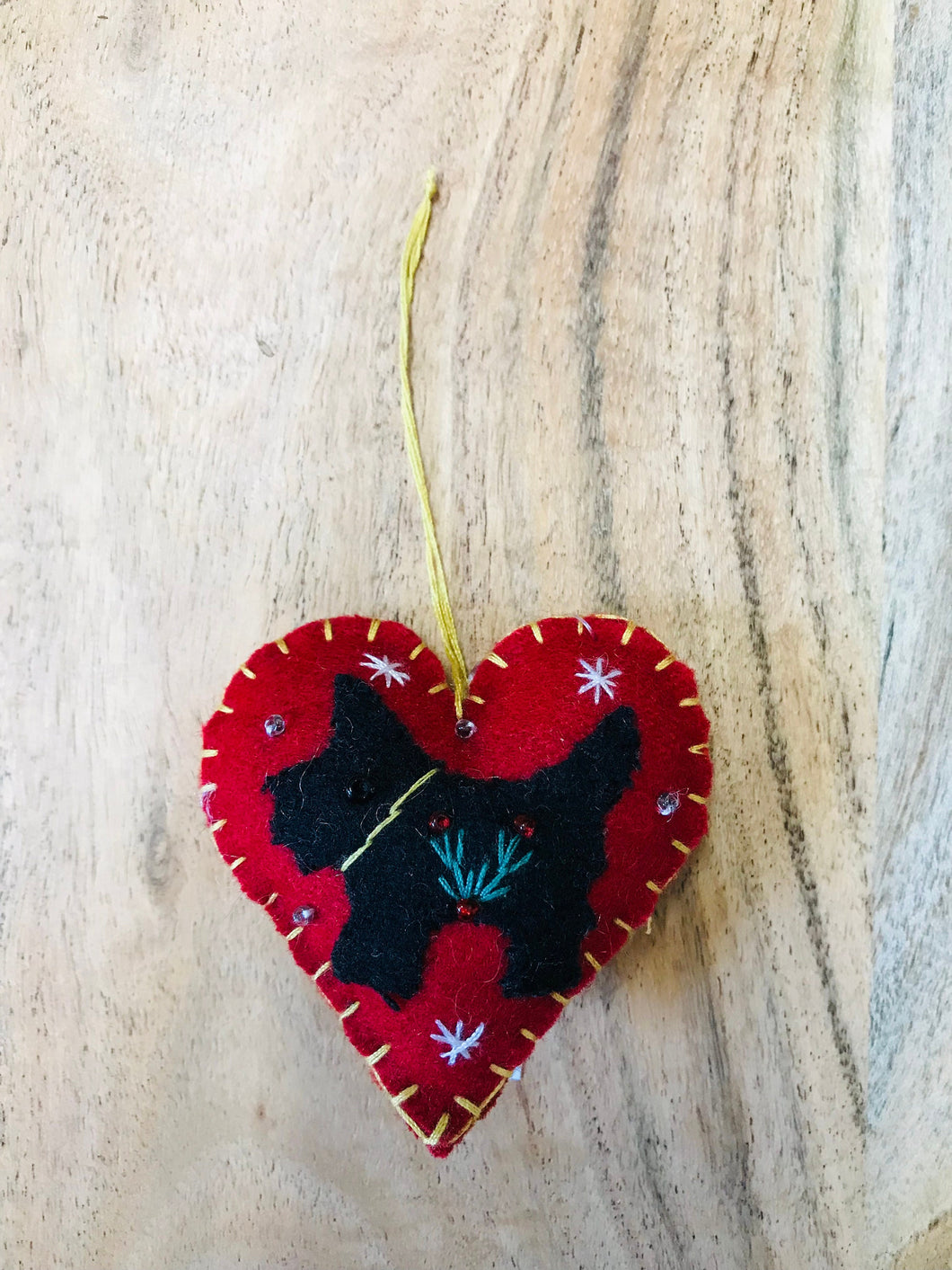 Puppy Dog Heart Shaped hanging felt ornament