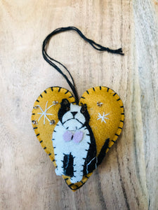 Puppy Dog Heart Shaped hanging felt ornament