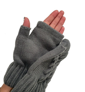 Wisconsin Gray and Pink Fingerless Gloves | Very Warm | Robin Ruth design Cable Knit