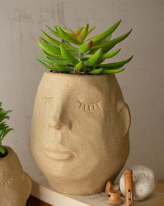 Sandstone Unique Head Face Succulent Cactus Planter Pot