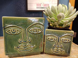 6" Square Ceramic Modern Face Planter Pots Succulents, Flowers and Plants