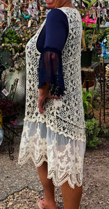 Crochet and Lace Vest  Origami Brand  Sleeveless Cardigan Long Duster