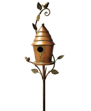 Load image into Gallery viewer, Copper Vintage Birdhouse &quot; Mary&quot;  70&quot; tall Post Staked Bird House Bird Lover&#39;s Gift