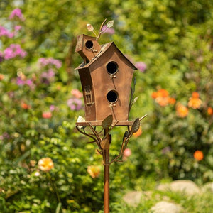 A-frame Metal Birdhouse Condo Garden Stake