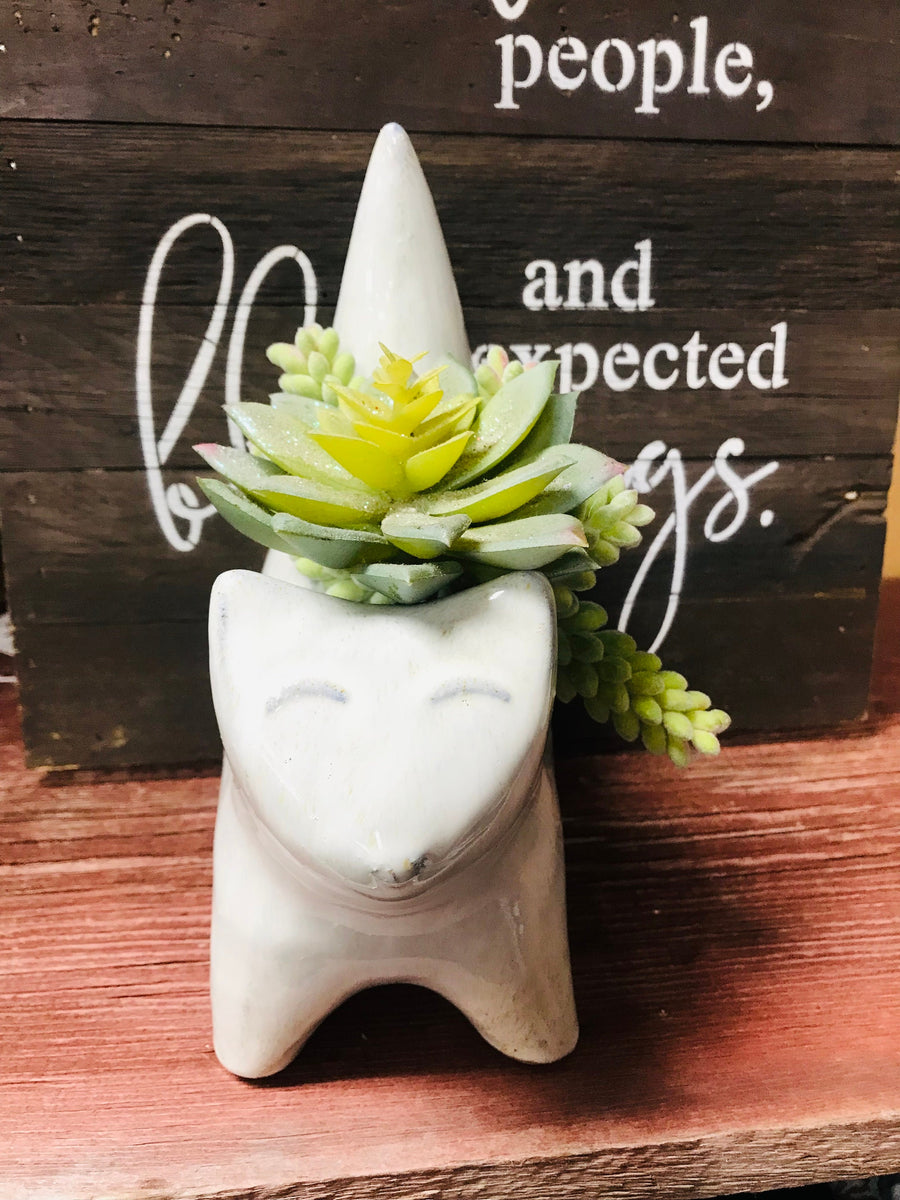 White Cat Planter for succulents small ceramic Retro kitten flower pot