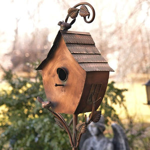 Copper Vintage Birdhouse " Sheila " Staked Outdoor Garden Art Birdhouse Bird Lover's Gift