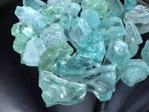 Fire Pit Propane Large Glass Faux Rocks of sea glass light blue and green hues