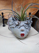 Load image into Gallery viewer, Kissing Face Red Lips Weathered Finish Concrete Head Mini Planter for Succulents