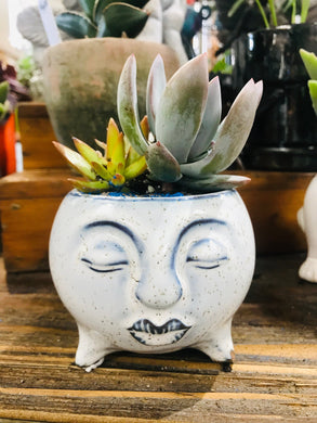 Mini Ceramic Face head footed Planter great for Succulents or Air Plants
