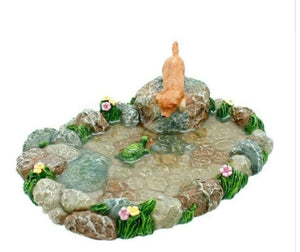 Mini Water Pond with Puppy and Turtle Miniature Dollhouse Fairy Garden