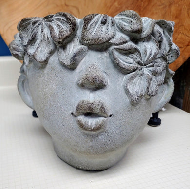 Kissy Face Girl Head Floral Crown Stone Grey 7