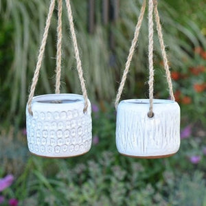 Boho Design Mini Hanging Ceramic Planter Pots for succulents 3" white