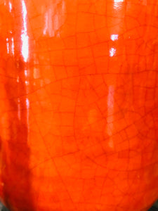 Large Rounded Crackled Glazed Orange and Black Ceramic Planter
