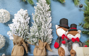 Flocked Christmas Trees in burlap base Artificial