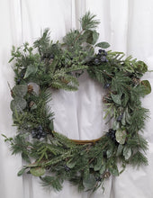 Load image into Gallery viewer, Frosted Pine and Eucalyptus Indoor Artificial Wreath Christmas Holiday for Door or Wall