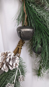 Pine with Pewter Bells Artificial Christmas Winter Holiday Wreath Indoor for Door or Wall