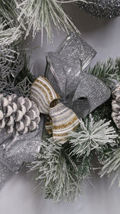 Silver Frosted Pine Wreath Christmas Holiday Winter Artificial Indoor for Wall or Door