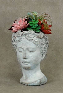 Greek Diana Weathered Cement Head Face Planter for Succulents