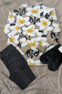 Women's Floral Mock Neck Knit Sweater Casual Wear