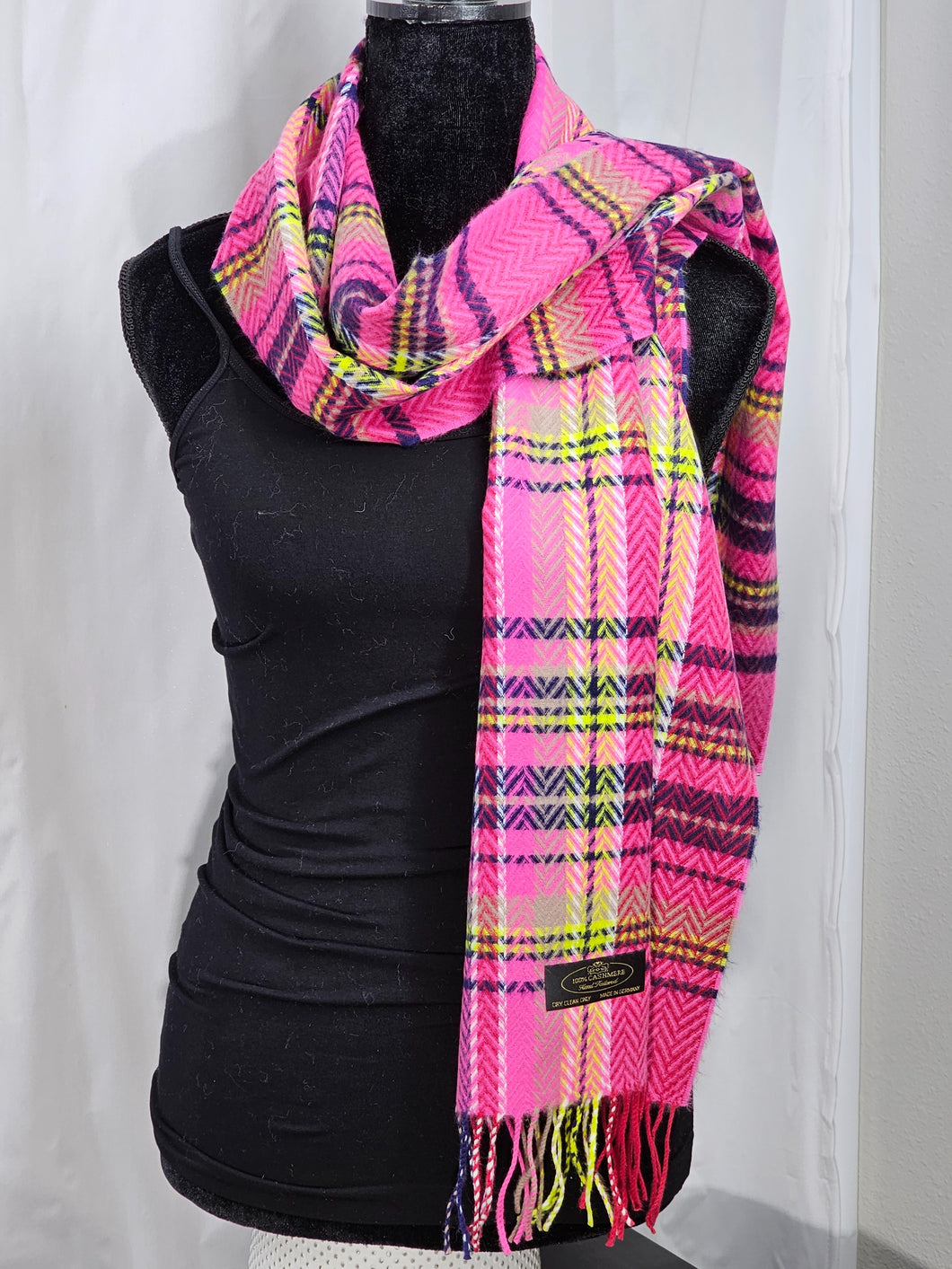 Pink Cashmere Plaid Fringe Scarf Unisex