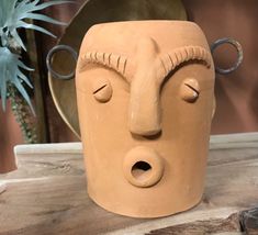 Unique Face Head Planter Pot | Head Planter | Tall 7.5" | Utensil Holder | Vase | Succulent Herb Houseplant Flower Planter Pot