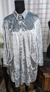 Origami Velour Button up Shirt Blue
