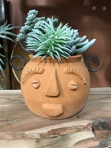 Unique Head Face Planter  pot Terracotta | Round 6" | Utensil Holder | Vase | Succulent Herb Flower Planter Pot