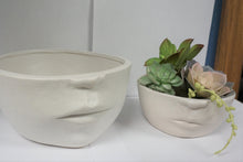 Load image into Gallery viewer, Modern Art Styled Half Face Ceramic Shallow planter pot with drainage