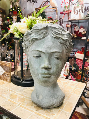 Large 10” Tall Diana Classic Women Head Planter Garden Art Cement Concrete Statue