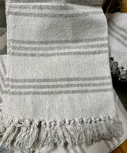 Load image into Gallery viewer, 60&quot; White with Gray Striped Cotton Throw Blanket