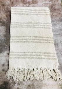 60" White with Gray Striped Cotton Throw Blanket