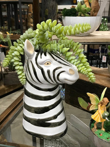 Zebra Head Figurine Safari Ceramic Indoor Succulent Planter Vase Pot Home Decor