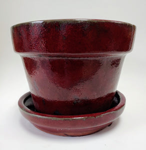 Glazed Classic Style Ceramic Indoor Planter 6" Pot Attached Saucer