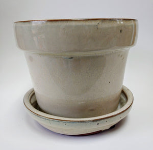 Glazed Ceramic Indoor Planter 6" Flower Pot Attached Saucer