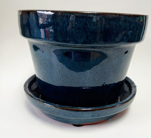 Glazed Ceramic Indoor Planter 6" Flower Pot Attached Saucer