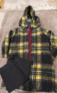Cozy and Warm Yellow Plaid Boucle inspired Hooded Jacket