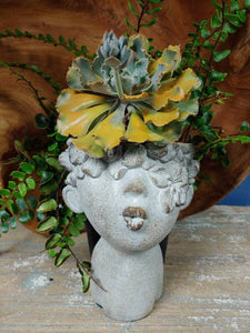 Small Girl Woman Kissing Head Planter Pot for succulents Cement