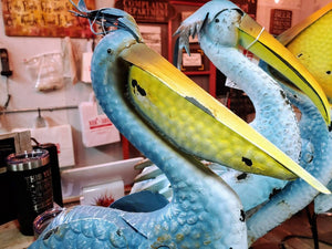 Metal pelican statue 26" tall | coastal garden decor