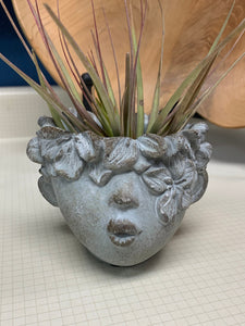 Weathered Concrete Small Kissing Woman Lady Head pot 4" tall Succulent planter